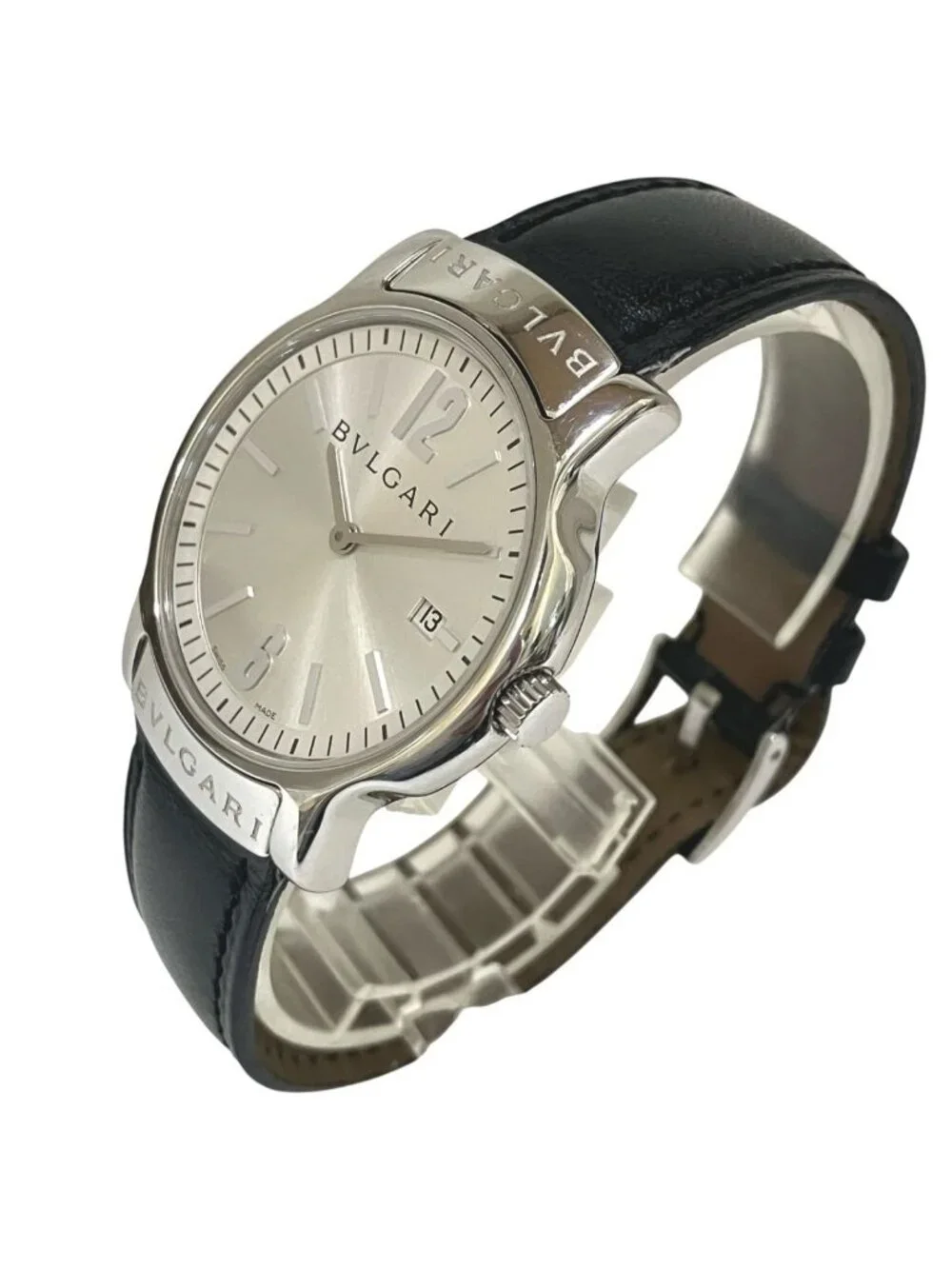 Bvlgari Solo Tempo Watch SS Leather Quartz Silver Dial